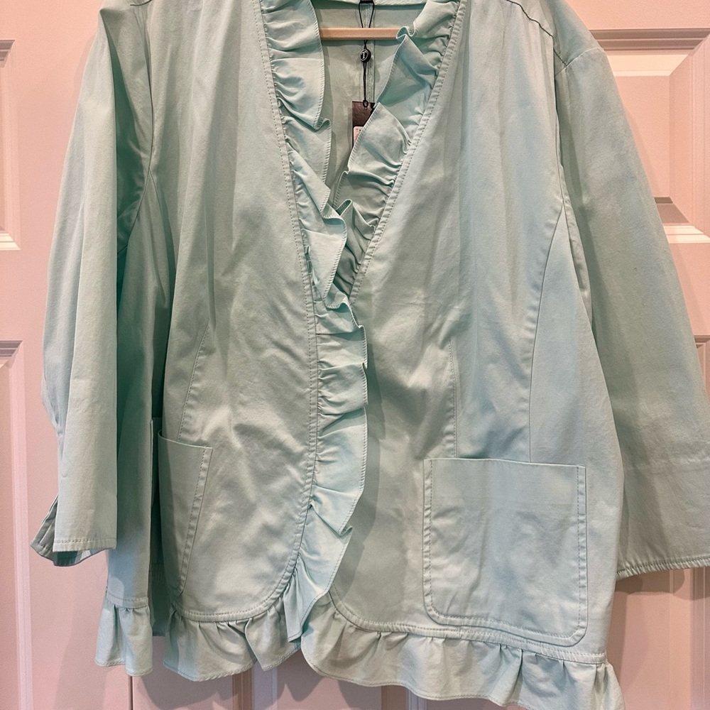Talbots cotton ruffle aqua jacket